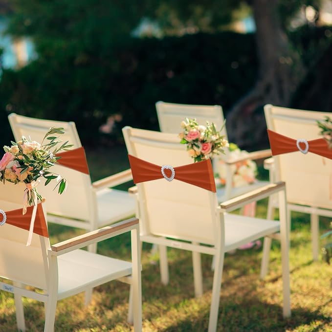 VitalCozy 100 Pcs Spandex Chair Sashes with Heart Buckle Slider,Terracotta - Image 4