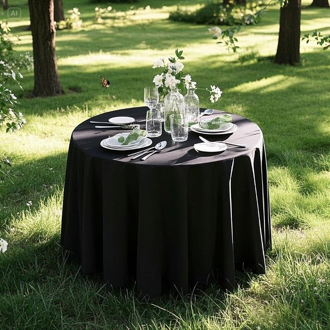 Surmente 120 Inch Black Tablecloths for Round Tables | Dining Table Cover Protector, Wrinkle Free, Washable Polyester Fabric, Round Table Cloth for Wedding, Banquet, Restaurant - Image 6