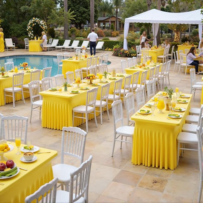 Leegleri 2 Pack Yellow Spandex Fitted Table Clothes for 6 Foot Rectangle Tables - Wrinkle Free, Perfect for Banquets, Weddings & Parties - Image 5