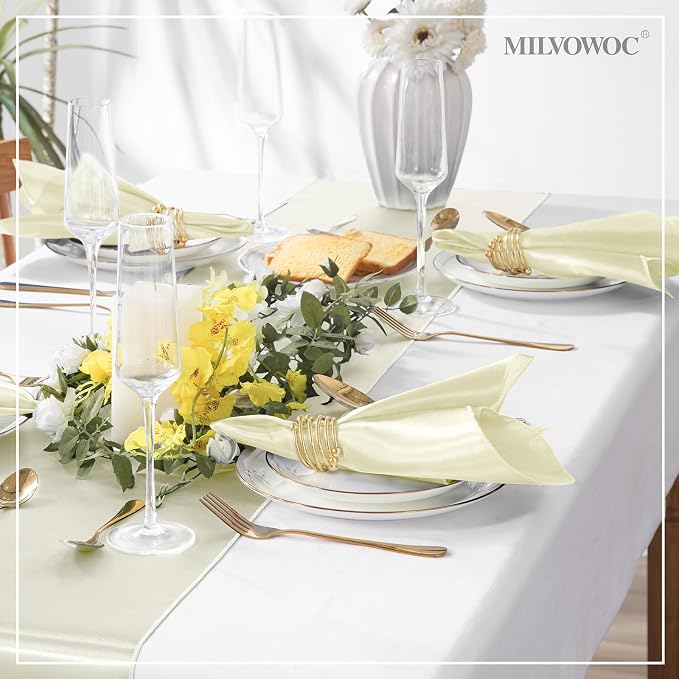 MILVOWOC Square Beige Satin Napkins 20 x 20 Inch, 72 Pack | Soft Silk, Smooth Decorative, Washable & Reusable, For Weddings Dinner Restaurant Party - Image 2