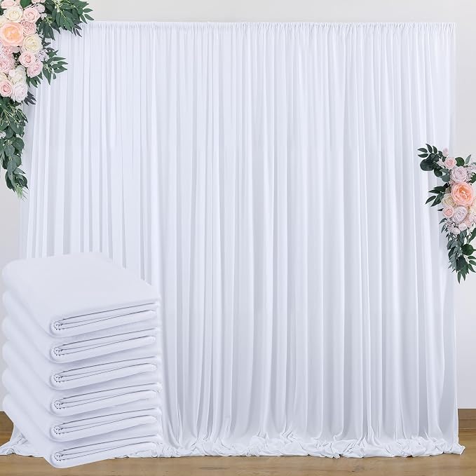 30 ft x 8 ft White Backdrop Curtain Drapes for Wedding Parties, 6 Panels 5 ft x 8 ft Wrinkle Free Polyester Photo Drapes for Birthday Party Baby Shower Backdrop Stand by Outpain