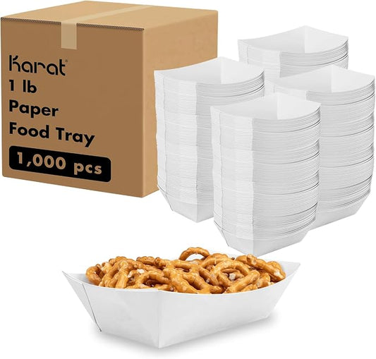 Karat White Paper Food Trays [1 LB - 1,000 ct] Disposable Food Boats for Food Trucks, Nachos, Snacks | Leak Resistant, Sturdy, PFAS-Free by Karat
