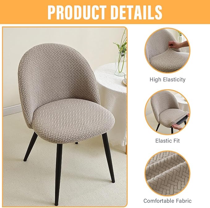 Dining Room Chair Covers Set of 4 Mid Century Modern Dining Chair Covers Curved Back Chair Cover Armless Chair Slipcovers for Kitchen,Office,Living Room, Khaki - Image 3