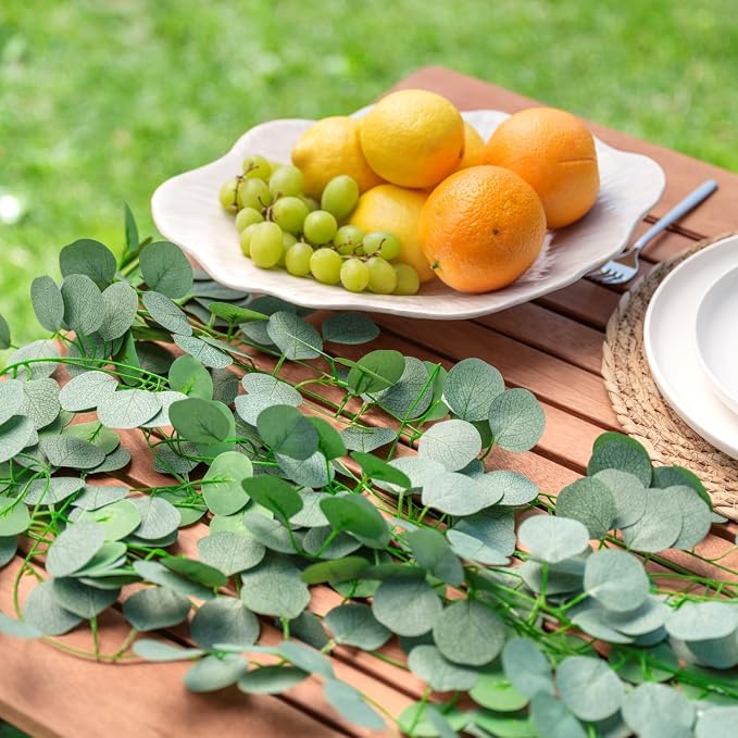 CQURE 16Pcs Eucalyptus Garland,Artificial Eucalyptus Leaves Table Greenery Garland Wreath Vines for Wedding Party Table Fireplace Bedroom Wall Room Decor - Image 8