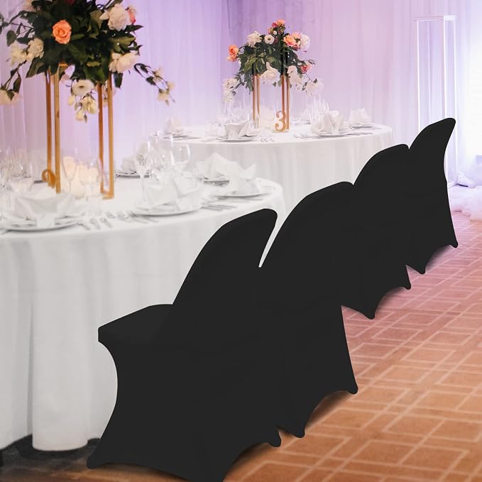 HAINARverS Folding Chair Covers,100PCS Upgrade Black| | Universal Fitted Stretch Spandex Chair Cover Protector for Wedding,Party,Banquet, Celebration - Image 2