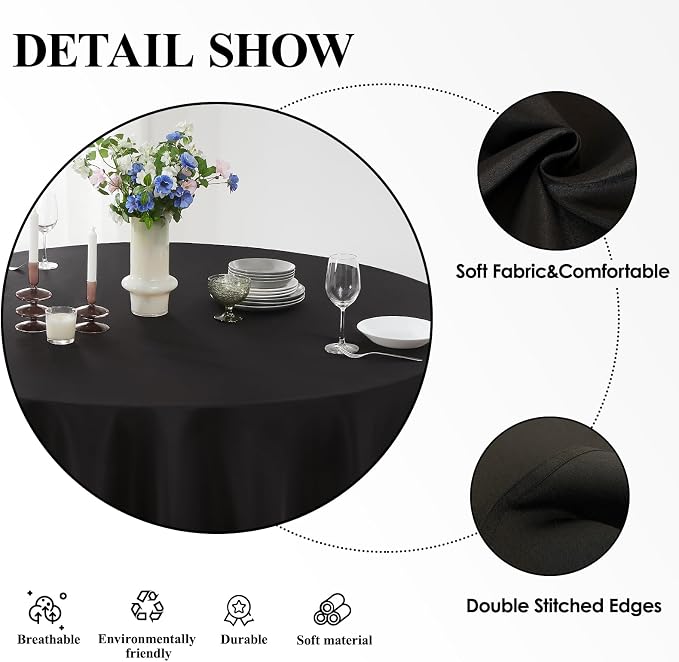 2 Pack Black Round Tablecloths 108 Inch for Dining Tables | Washable Decorative Linen Polyester Table Cover for Banquets Buffets Parties and Weddings - Image 5