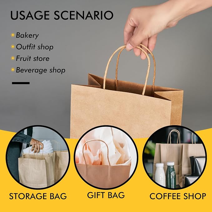 RACETOP Brown Kraft Gift Paper Bags 50 Pack 8x4.5x10.8 in with Handles | Recycled Paper, Reinforced Handles, for Crafts, Retail, Shopping, Favors, Gift Giving, Eco-Friendly - Image 4