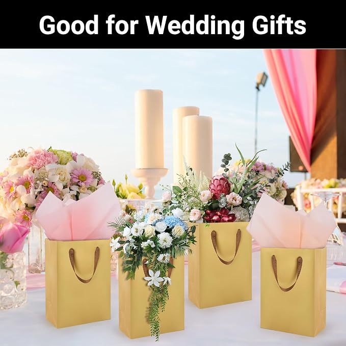 EUSOAR Paper Gift Bags, 25pcs 7.8"x3.9"x11" Gold Gift Wrap Bags with Handles Bulk, Merchandise Grocery Craft Retail Shopping Wedding Birthday Holiday Welcome Party Favor Thank You Gift Paper Bags - Image 6