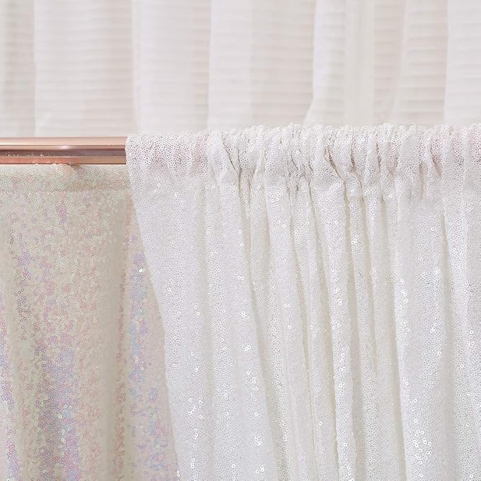 Poise3EHome White Sparkly Sequin Backdrop Curtain 2 PCS 3FT x 8FT - Image 6