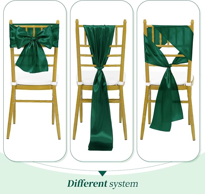 YMHPRIDE 60 PCS Emerald Green Satin Chair Sashes,Ties Bows Designed Chair Sashes for Wedding Party Baby Shower Banquet Restaurant Hotel Folding Chairs Decoration(Emerald Green,7x78 inch) - Image 4