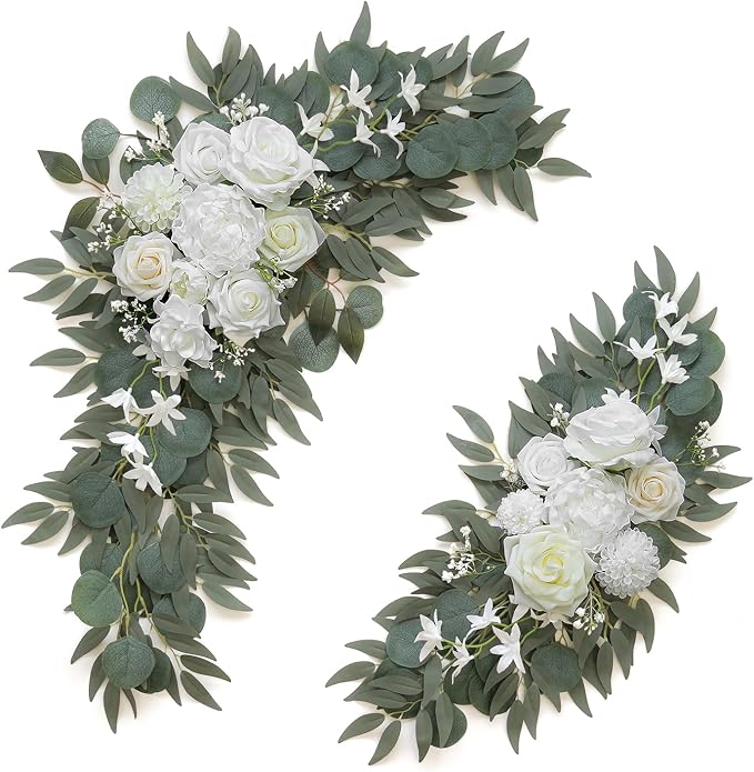 Olalaka Artificial Flower Swag Set of 2 for Wedding Welcome Signs Floral Decorations, White Wedding Arch Flowers for Wedding Ceremony by Love%C2%A0Every%C2%A0Bit%C2%A0of%C2%A0Life