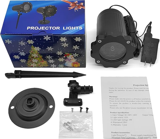 Christmas Snowflake Projector Lights with Outdoor Ground Stakes, IP65 Waterproof Decorative Snowfall LED Lighting Wall Mounted & Floor Mount Garden Patio Indoor Holiday Projector Lamp for Xmas