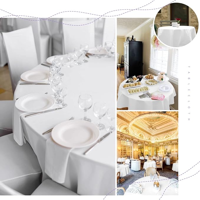 12 Pack White Round Tablecloths, 90 Inch Polyester Table Cloth - Image 5