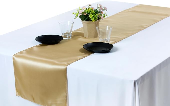 VDS Pack of 10 Satin Table Runners Charmeuse Sateen Silk Centerpiece Cloth Linen for Wedding Birthday Graduation Engagement Ceremony Event Party Banquet Table Decoration (12x108 inch)(Champagne) - Image 5