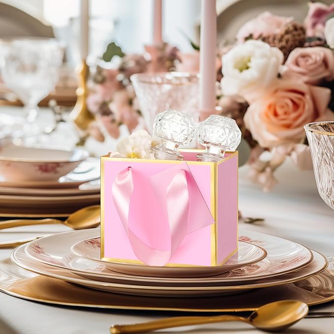 Yeaqee 25 Pcs Mini Metallic Paper Gift Bags with Handle, Pink, Gold | 4.75x2.25x4'' Small Gift Bag with DIY Tag, Tiny Thank You Party Favor, Wedding Baby Shower Birthday Back to School Jewelry - Image 6
