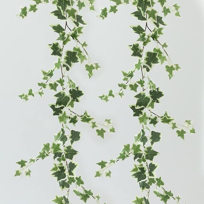 dallisten 3Strands Odorless Artificial Ivy Vines Kit, 71" Silk Ivy Garland | Fake Hanging Plants Greenery Leaves Decoration for Bedroom, Windows, Walls, Wedding, Outdoor Decor (Green White Ivy) by dallisten