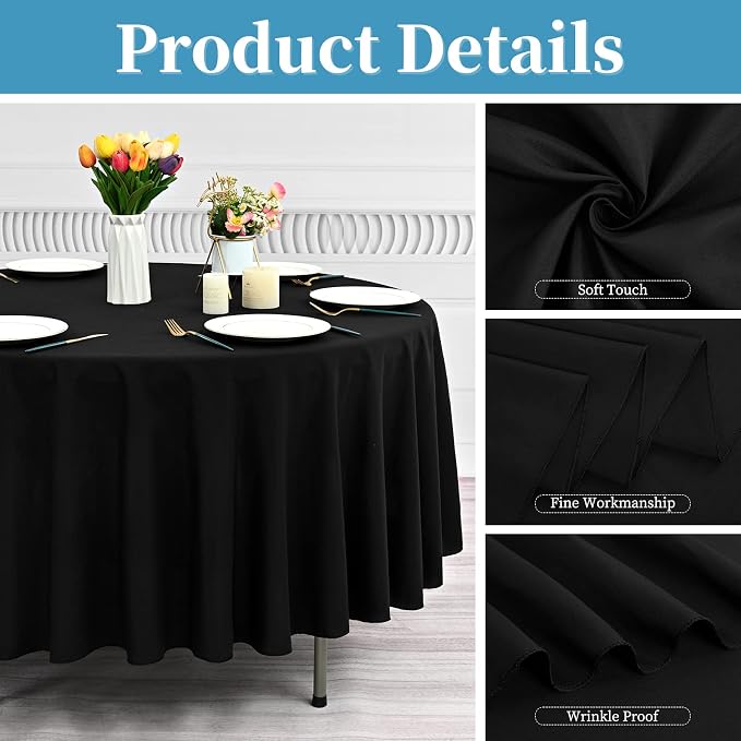 12 Pack Black Round Tablecloths, 70 Inch Polyester Table Cloth - Image 8