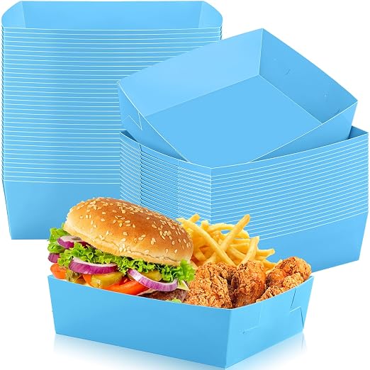 Uiifan 50 Pcs 5 lb Extra Large Paper Food Trays Disposable Food Boat Nacho Plate Serving Snack Trays Grease Resistant Self-assembly for Back to School Party Birthday Wedding Supply (Sky Blue) by Uiifan