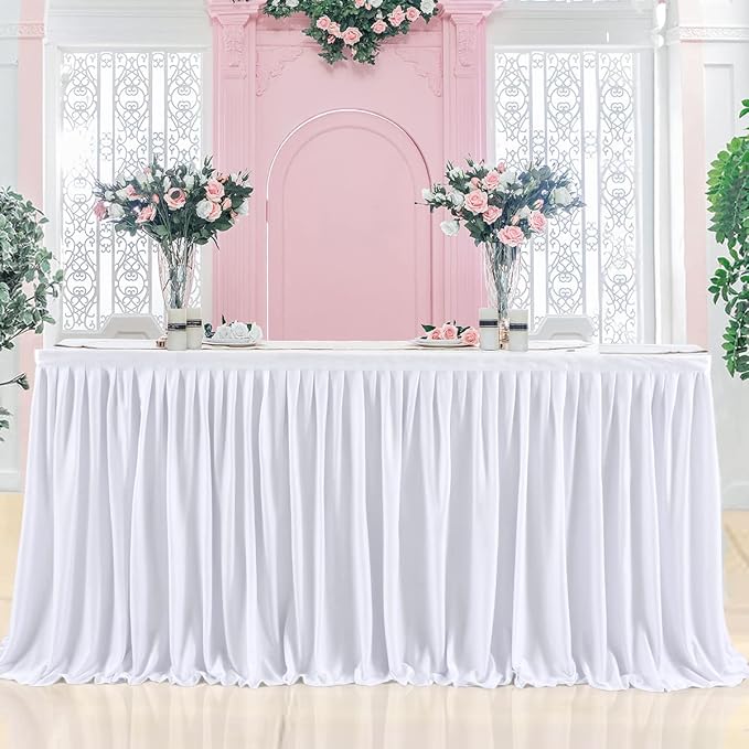 Ruffle Table Skirt for Teacher Desk Classroom Wedding Birthday, White, 4ft | Velcro Clips for Easy Setup, Decorations for Dorm Office Banquet Party Baby Shower Bridal, Kidney Rectangle Tablecloth Cover - Image 6