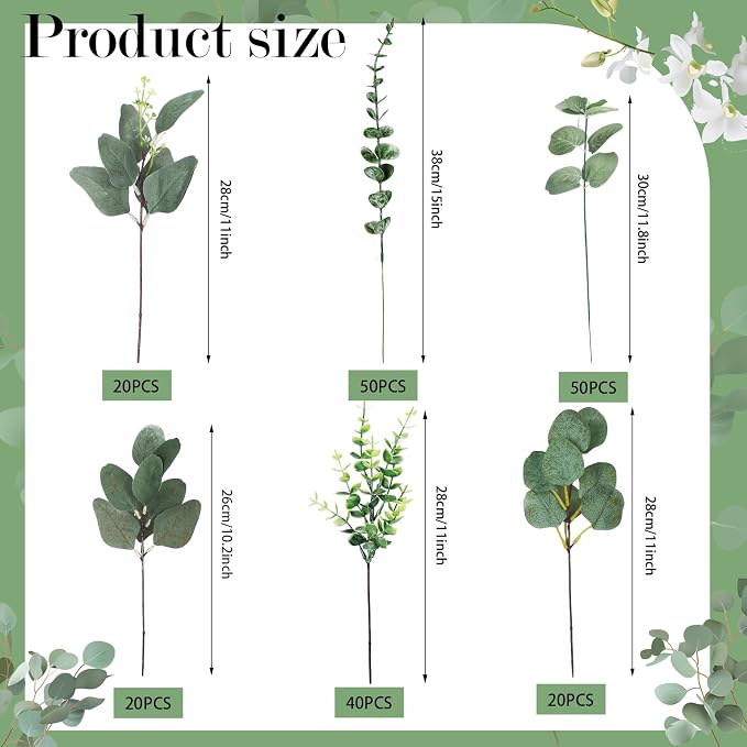 Ceenna 200 Pcs 6 Kind Mixed Eucalyptus Leaves Stem Bulk Artificial Greenery | Fake Silver Dollar Eucalyptus Bundle Faux Plants Greenery for DIY Bouquets Floral Arrangement Wedding Engagement Decor - Image 2