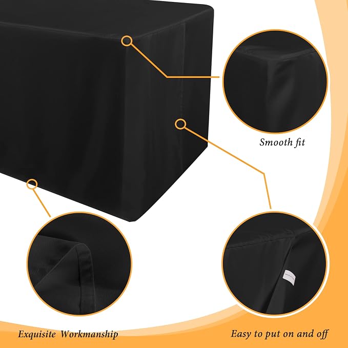 Obstal 4 Pack Black Tablecloth Fitted Table Clothes for 6 Foot Rectangle Tables - Water Resistant Washable Fabric Polyester Rectangle Table Cover for Outdoor/Indoor Uses?72L x 30W x 30H Inches, Black? | Water Resistant Washable Fabric Polyester Rectang... - Image 4