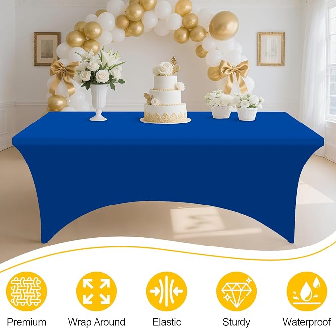 Smiry 2 Pack Spandex Table Cloth 6FT, Elastic Fitted Blue Tablecloth - Image 3