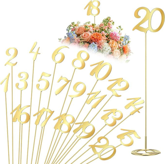 Novabright 20 Pcs Metal Table Numbers 1-20 Numbers for Wedding Reception, 10 Inch Stainless Steel Table Number Signs with Sturdy Holder Base for Banquet, Party, Restaurant & Event Decor (Gold) by Unknown