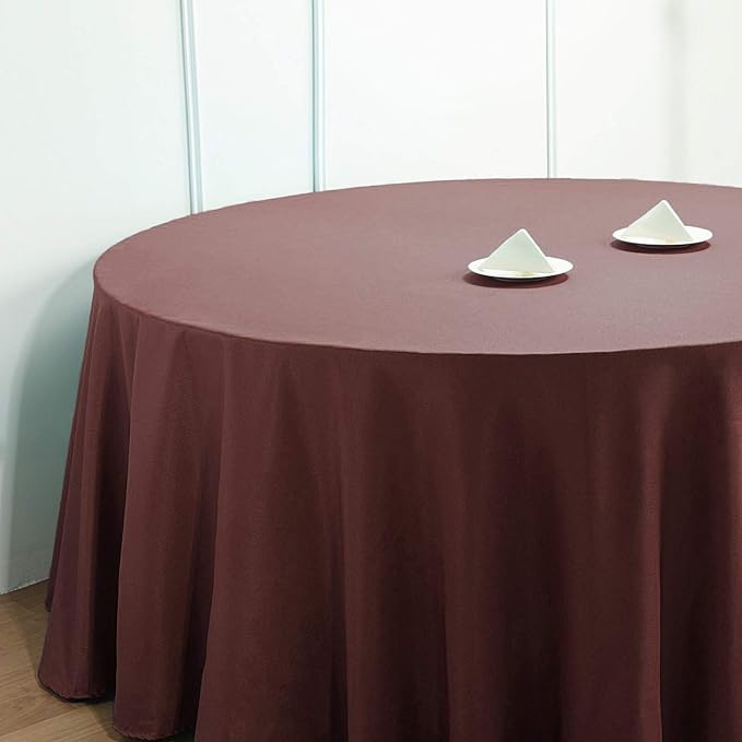 6 pcs 132 inch Chocolate Brown Round Polyester Tablecloths Fabric Table Cover Linens | 132" Washable Fabric Table Cloth Covers for Party Wedding Reception Buffet Events Catering Dining Kitchen Dining - Image 8
