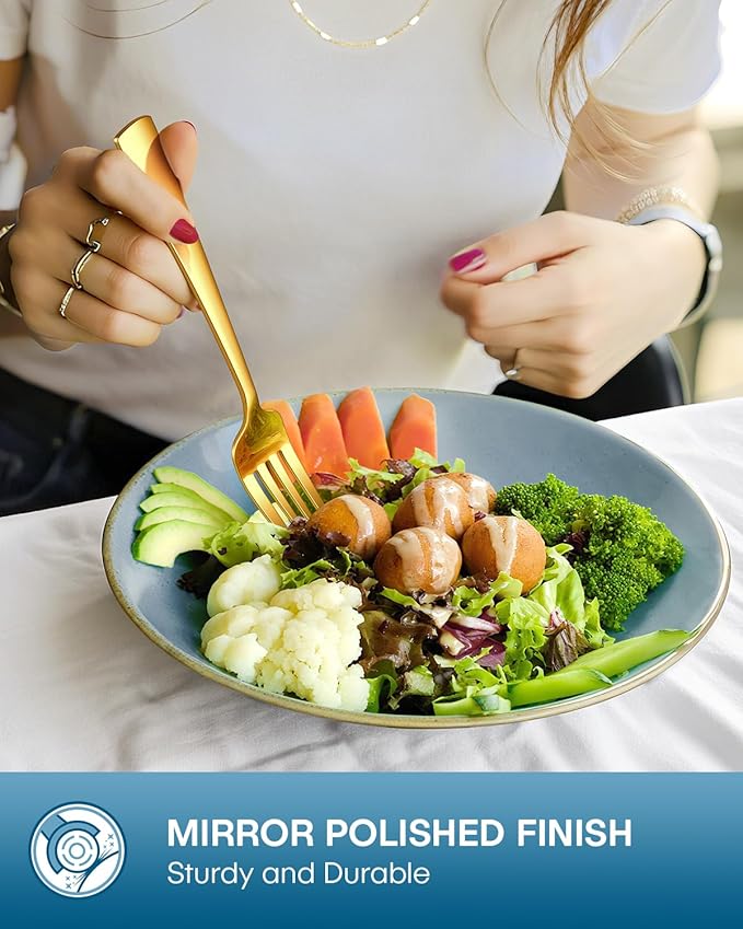 Stapava 40 Pcs Gold Silverware Set, Food-Grade Stainless Steel Flatware Sets for 8 Mirror Polished Cutlery Utensil Sets Include Dinner Knives Spoons and Forks Set Dishwasher Safe for Home Restaurant