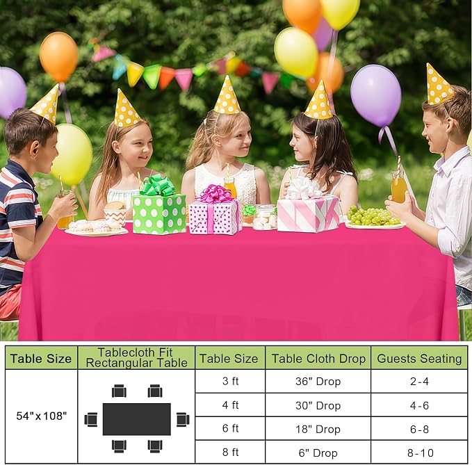 Smiry Disposable Table Cloth - 6 Pack, 54 x 108 Inch Waterproof Rectangle Tablecloths for Parties, Decorative Plastic Table Cover, Leakproof & Sturdy, Hot Pink - Image 6