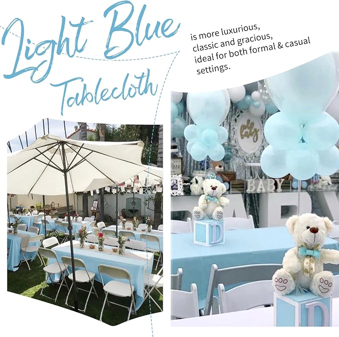 Showgeous 60x102 Inch Light Blue Rectangle Tablecloth 10 Pack Fit 6FT Table | Stain Rectangule Polyester Table Cloth Wrinkle Resistant Washable Fabric Table Covers for Wedding Dining Parties - Image 6