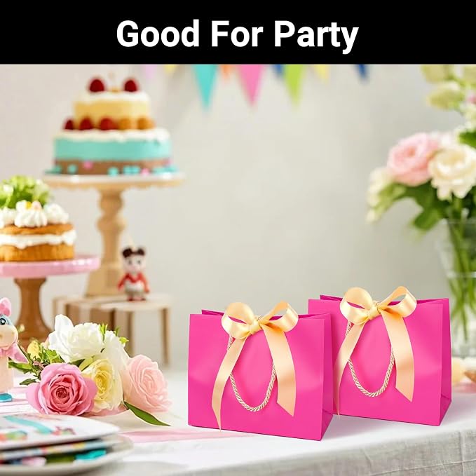 EUSOAR Hot Pink Heavy Duty Gift Bags, 20pcs 8.6"x3.9"x7" with Handle & Ribbon, Perfect for Weddings, Birthdays, Anniversaries & More - Image 6