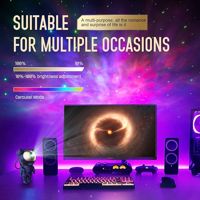 Mooyran Galaxy Projector for Gaming Room Decor - Black Astronaut Star Projector, Cool Stuff for Men's Bedroom Accessories, LED Nebula Light with Remote, for Teen Boys & Gamers