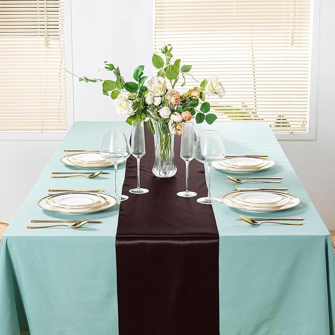 SI Pack of 10 Wedding 12 x 108 inch Satin Table Runner for Wedding, Decorations for Graduations, Engagements, Birthday Parties, Banquets, Runners fit Rectangle, Round Table - Coffee - Image 4