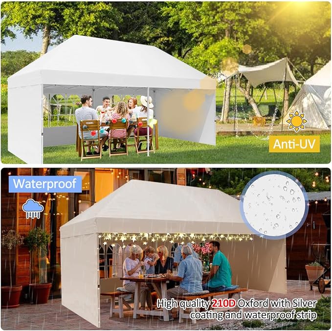 Eachbid 10' x 20' Pop Up Canopy Gazebo Commercial Tent with 4 Removable Sidewalls, Large Party Tent, Event Shelter Gazebo Canopy with 4 Sandbags, Stakes X12, for Patio Party Weddings Picnic (White)