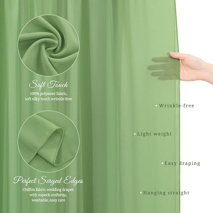 Showgeous Wedding Arch Draping Fabric Sage Green Chiffon Fabric Drapes - Image 4