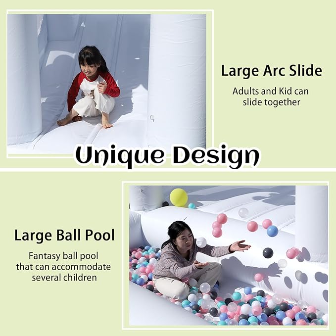 White Bounce House for Adults Kids,13.12FT Heavy Duty 100% PVC Commercial Bounce House with Big Slide and Ball Pit for Backyard,Birthday Party,Wedding,Outdoor Game with 950w Blower