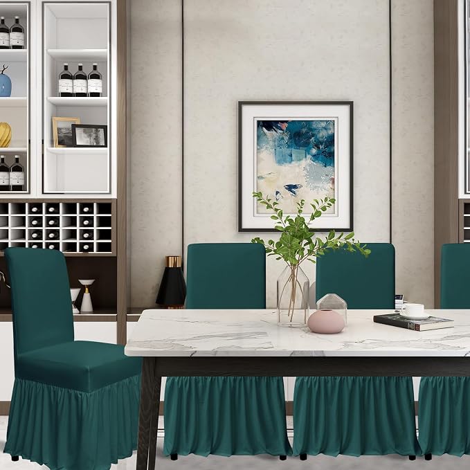 molasofa Chair Covers for Dining Room Set of 6 Stretch Chair Slipcovers with Skirt for Kitchen Seat Protectors Wedding Banquet Decor Kids Pets Spandex Fabric Washable (6pcs, Dark Green) - Image 2