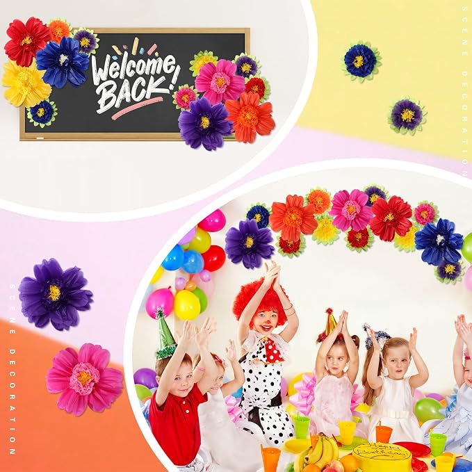 TaoBary Giant Tissue Paper Flowers, 20",10", Dark Colors, 12 Pcs | Complete 2 Size Set, Pre-folded for Easy Shaping, Mexican Paper Pom Poms, Lightweight for Fiesta and Birthday Wall Decor - Image 6