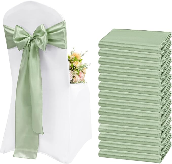 60 Pcs Sage Green Chair Sashes Satin Chair Bows Sashes for Party, Hotel, Wedding, Reception, Restaurant Event Decoration (7 x 108 inch) by Lykoow