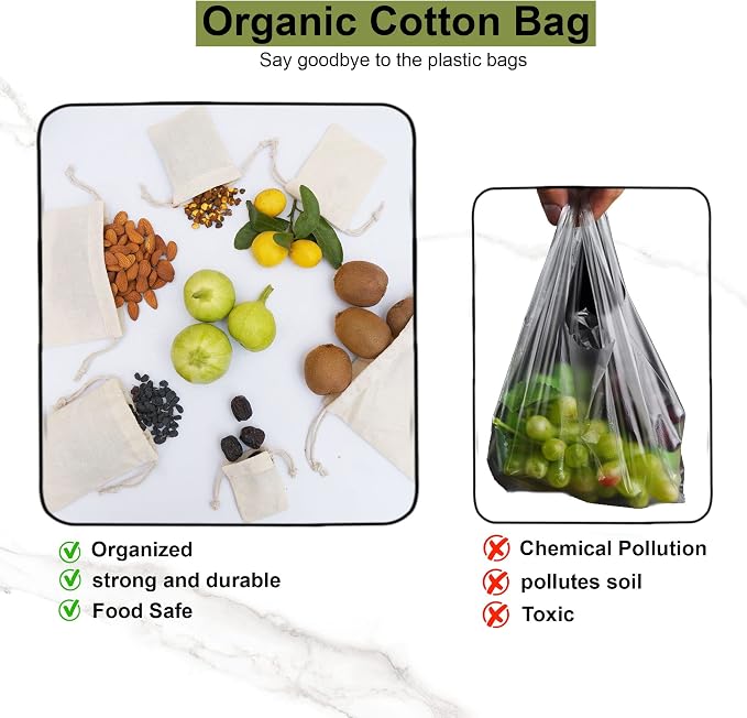 5x7 Inches Reusable Produce Eco friendly Cotton Double Drawstring Muslin Bags premium quality Natural color- 100 count pack - Image 7