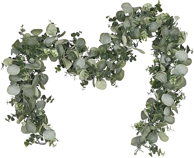 Dolicer 2 Packs 6FT Artificial Eucalyptus Garland Faux Greenery Garland | Fake Vines Hanging Silver Dollar Eucalyptus Leaves for Wedding Backdrop Arch Table Wall Party Home Decor by DolicerLANDSCAPEQ