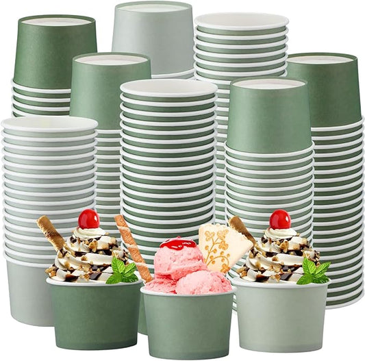 Honeydak 150 ml/ 5 oz Ice Cream Cups for Party Small Ice Cream Cups Disposable Treat Paper Dessert Snacks Sundae Container Wedding Birthday Party Supplies(Green,400 Pack) by Honeydak