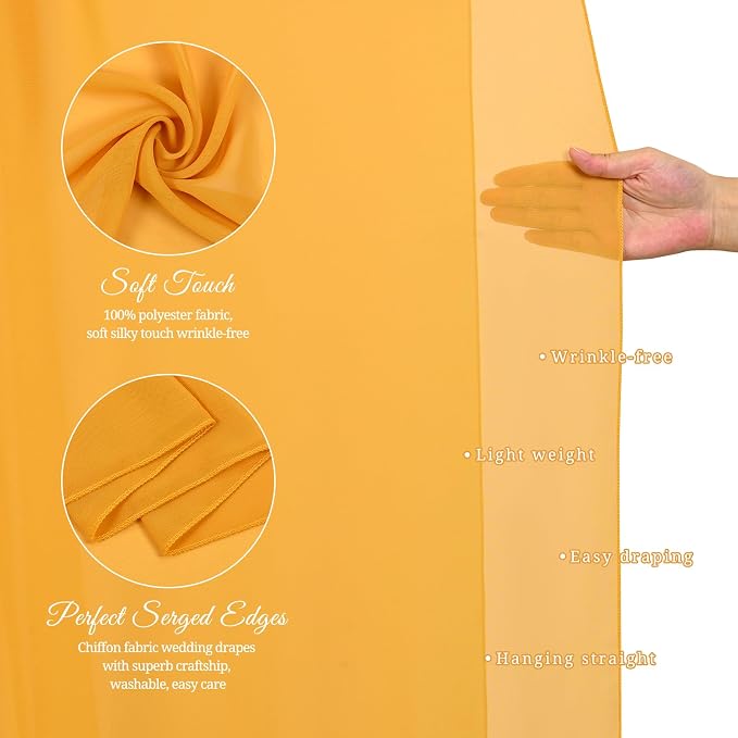 Showgeous Wedding Arch Draping Fabric Gold Chiffon Fabric Drapes - Image 4