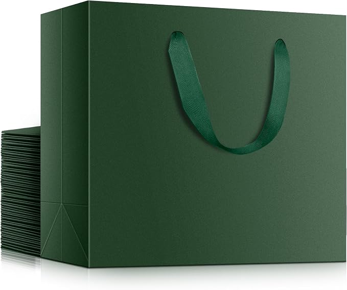EUSOAR Paper Gift Bags, 25pcs 10.6"x3.1"x8.3" Gift Wrap Bags with Handles Bulk, Business Merchandise Grocery Retail Shopping Paper Bags Sacks Wedding Birthday Christmas Holiday Party Favors by EUSOAR