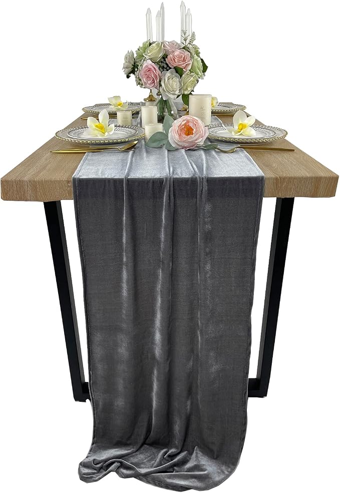 Luxurious Velvet Table Runner, 10ft Wedding Reception Decorations, 20x120inch Soft Velvet Fabric, Table Linen Overlay, Wedding Table Runners (Gray, 20X120inch) by EHLDekol