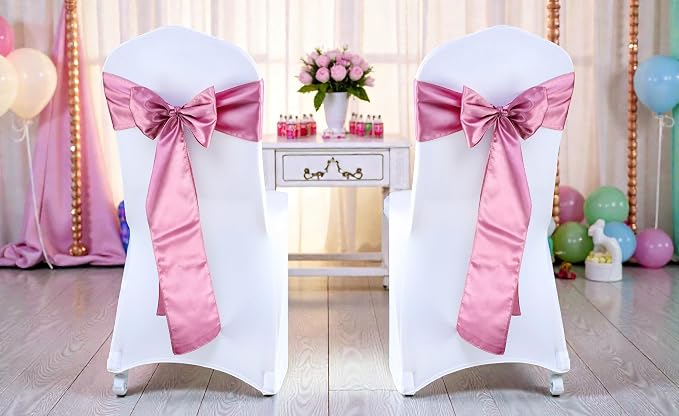 VDS Satin Chair Sashes Chair Cover Back Tie Sateen Bows Ribbon for Wedding Birthday Graduation Engagement Ceremony Event Party Banquet Venue Hotel All Dining Chair Decoration (125PC) (Dusty Pink) - Image 2