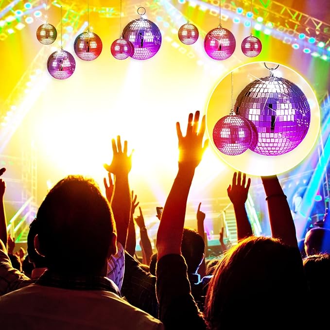 WILLBOND 12 Pack Disco Ball Mirror Ball with Hanging Ring for Fun Retro Disco Party Decorations Party Dj Lighting Effect Stage Props Game Accessories, 5.91", 3.94", 3.15", 2.36"(Pink)