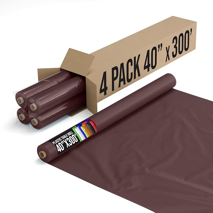Exquisite Party Solids Brown Plastic Table Cover Roll, Pack of 4-40" X 300' Table Cloth Plastic Cover Roll - Premium Quality Thick 0.5 MIL Banquet Rolls - Disposable Tablecloth Rolls by Exquisite