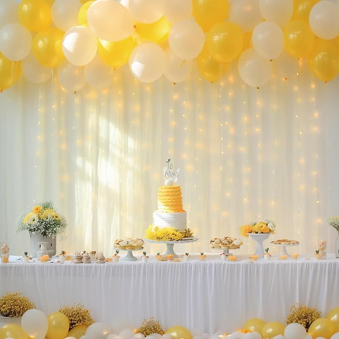 30ft x 8ft Ivory Backdrop Curtain Panels with Lights String for Parties, Sheer Tulle Wedding Backdrop Drapes for Baby Shower Birthday Party Home Decorations - Image 6